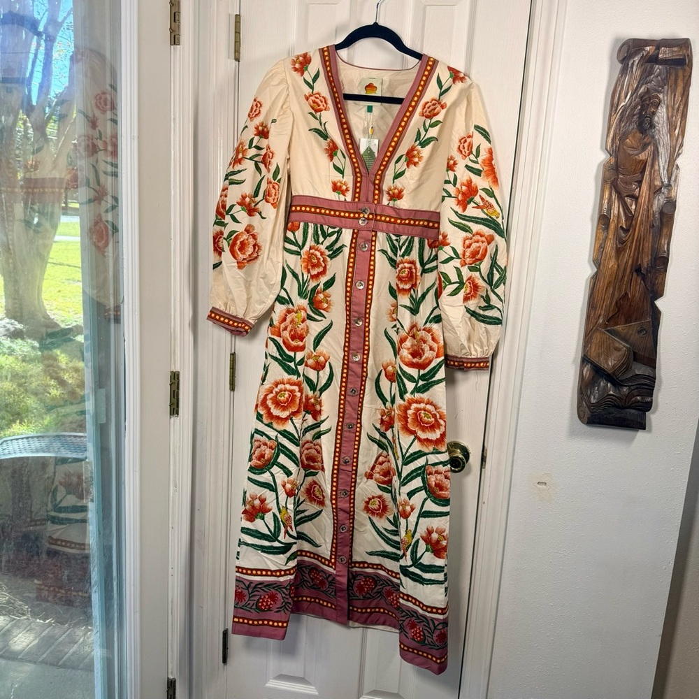 FARM Rio Floral Embroidered Midi Dress - Cream and Red - Picture 5 of 12